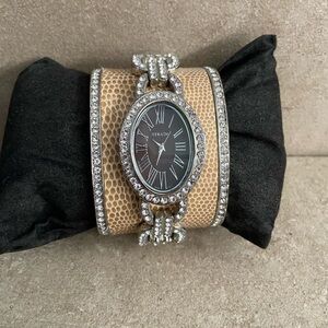 Silver and Tan Strada Watch with Rhinestones great new batteries take a look